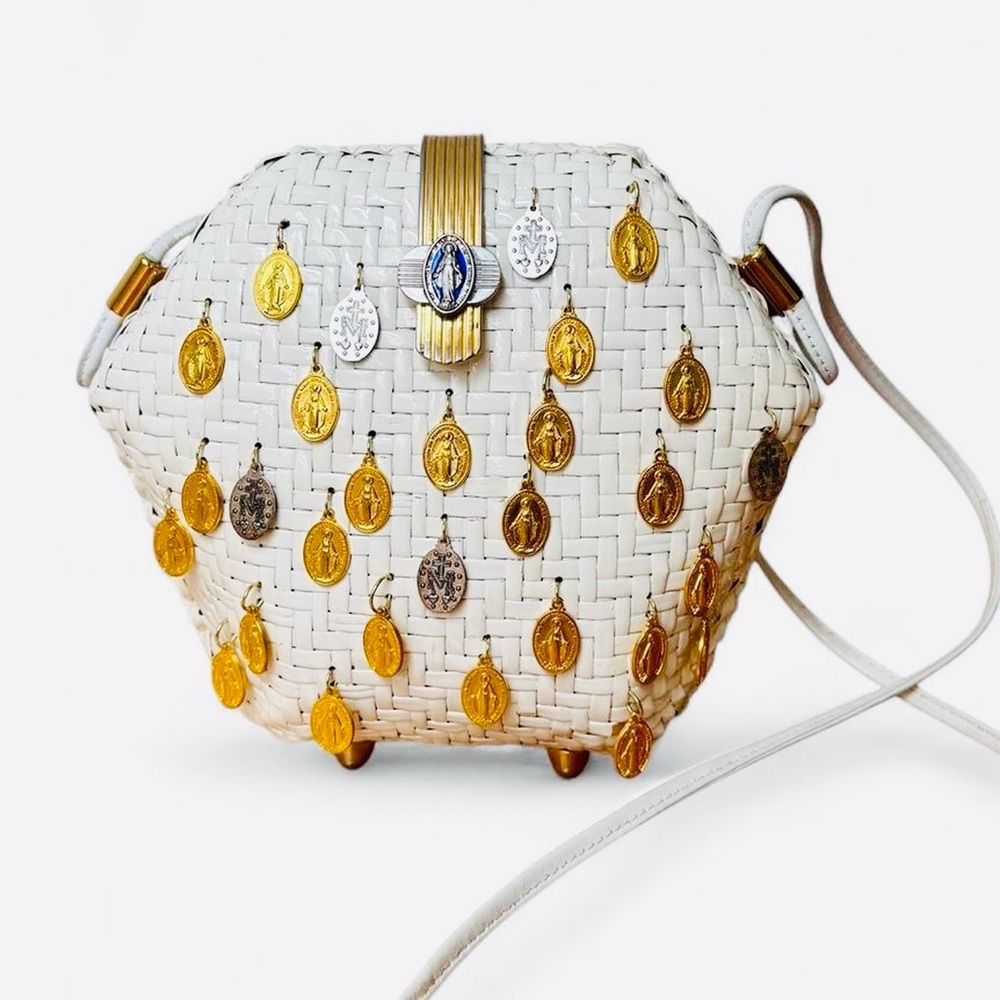 White Wicker Purse with Medallions